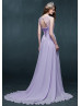 Lilac Chiffon Keyhole Back Long Evening Dress